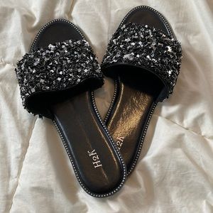 Black glitter sandals